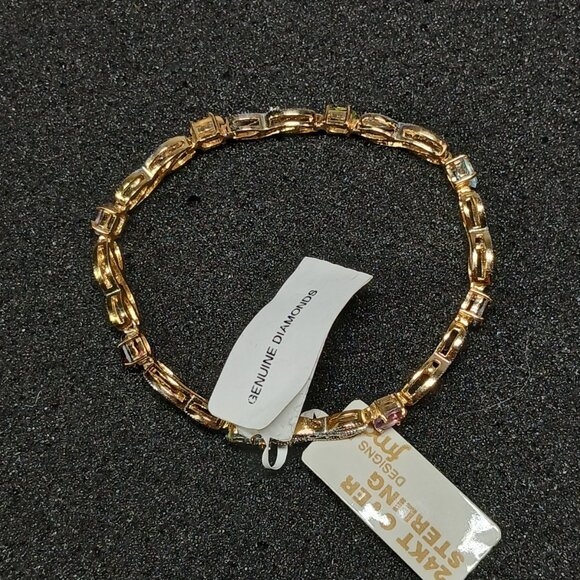 24K Gold Over Sterling Multi Gemstone & Diamond Bracelet 7¾" 12.5g FMC NWT - Picture 4 of 16